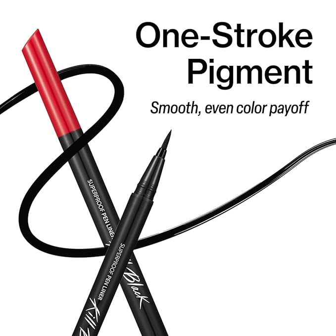 CLIO Superproof Pen Liquid Eyeliner, Ultra Precision Sponge Tip, One Stroke High Pigment Color, Waterproof Smudge Proof Long Wear, Fast Dry Formula, Sharp Wing Tightline Definition (001 Black)