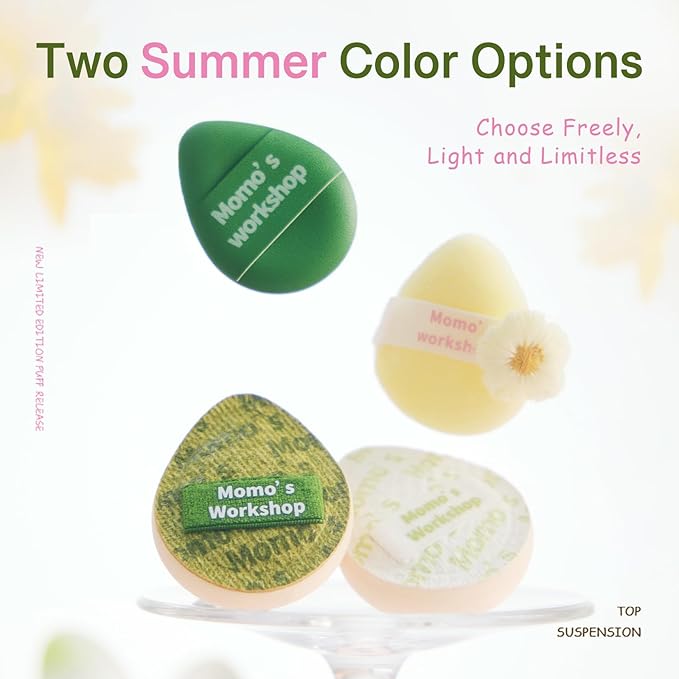 Momo's Workshop Mini Denim Makeup Sponge Set,Mini Makeup Blenders Sponge for Concealer/Blush/Highlighter, Perfect for Detail Work & Travel,4pcs Green Mini Concealer Puffs with Travel Pouch