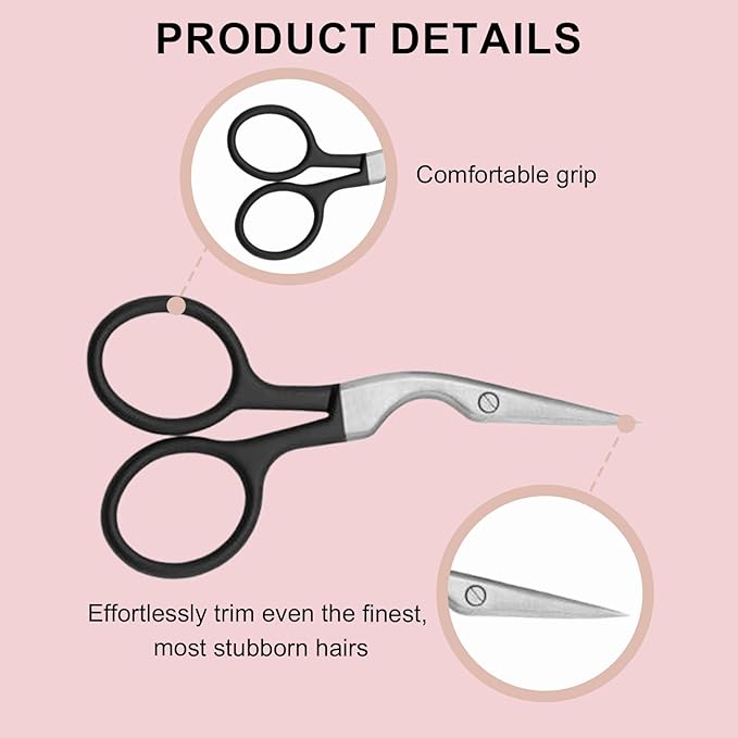 6 Pcs Eyebrow Scissors and Brush Set, Includes 3 Stainless Steel Scissors & 3 Eyebrow Brushes, Professional Brow Grooming Kit for Women Men