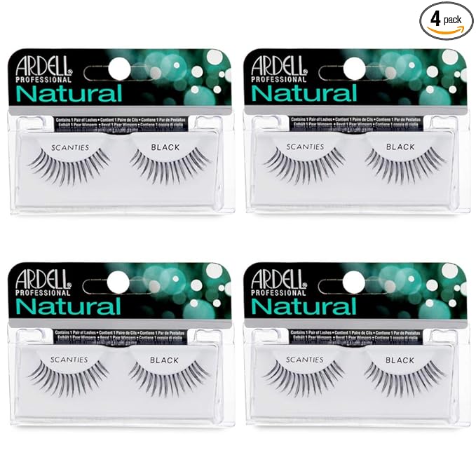 Ardell Natural Lashes False Eyelashes Scanties - Black, Lightweight, Reusable, Soft Lash Extensions for Everyday Wear, 4 Pack