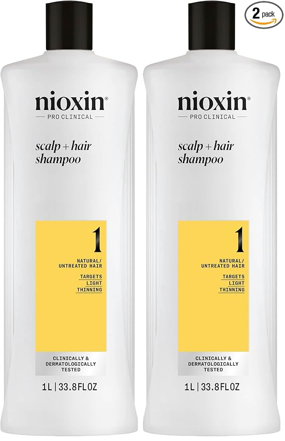 NIOXIN Scalp + Hair Thickening System 1 Shampoo| For Natural or Untreated Hair with Light Thinning| With Niacinamide and Biotin| 33.8 Fl oz.,(Pack of 2)