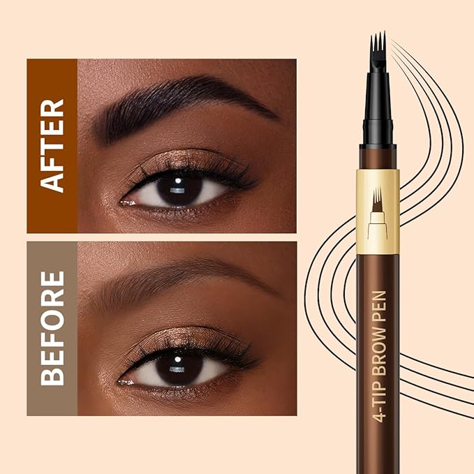 W3W Microblading Eyebrow Pencils For Women - Eyebrow Pen with 4-Fork-Tip Waterproof Brow Pencil Create Natural Hair-Like Brows, Last All Day, Microblading Eyebrow Pen That Looks Like Hair, Black