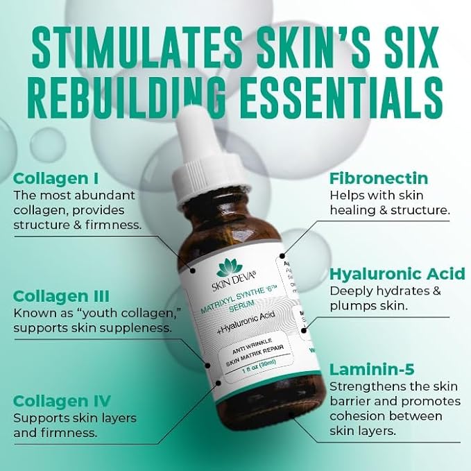 Skin Deva Matrixyl Synthe 6 + Hyaluronic Acid Serum, Peptide Facial Serum for Smooth, Firm-Looking Skin, Helps Improve Appearance of Pores & Texture, Lightweight Hydrating Formula - Pack 2