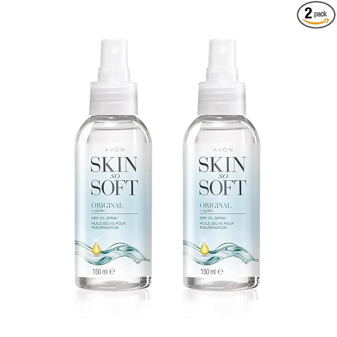 AVON SKIN SO SOFT Original JOJOBA Dry Oil Spray (5 Fl. Oz) Each – Travel-Friendly Luxury Lightweight Body & Hair Oil Mist – Fast-Absorbing, Non-Greasy, Silky Smooth Finish 150ML (2-PACK)