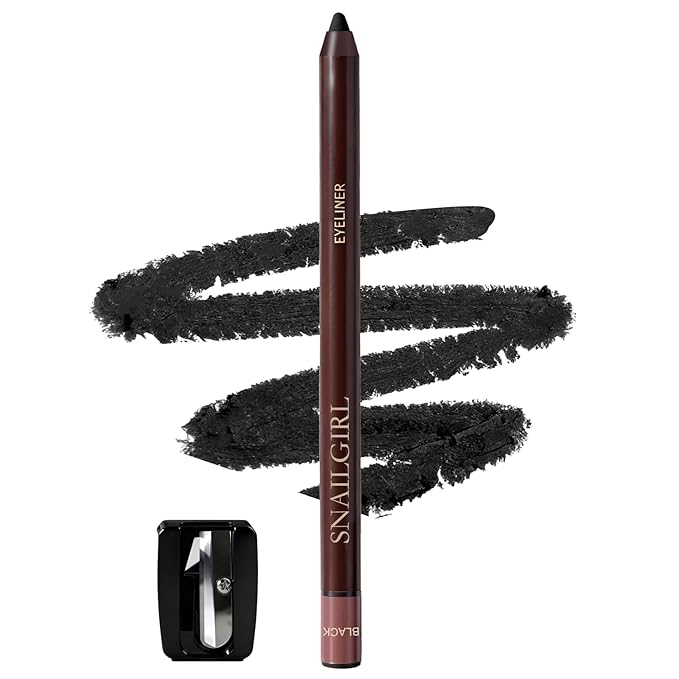 Black Gel Eyeliner Pencil,Smudge-proof Waterproof Long Lasting Plum Eye Liner, High-Pigmented Smooth Creamy Formula for Mature Women, Eyes Makeup Pen Includes Sharpener