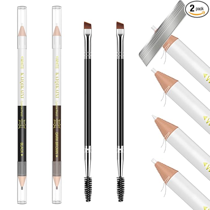 Eyebrow Pencil, Waterproof Professional Makeup Micro Brow Pencil,Eyebrow Pencil Case With Double Head And Eyebrow Brush Ultra Fine Hard Pen Refill