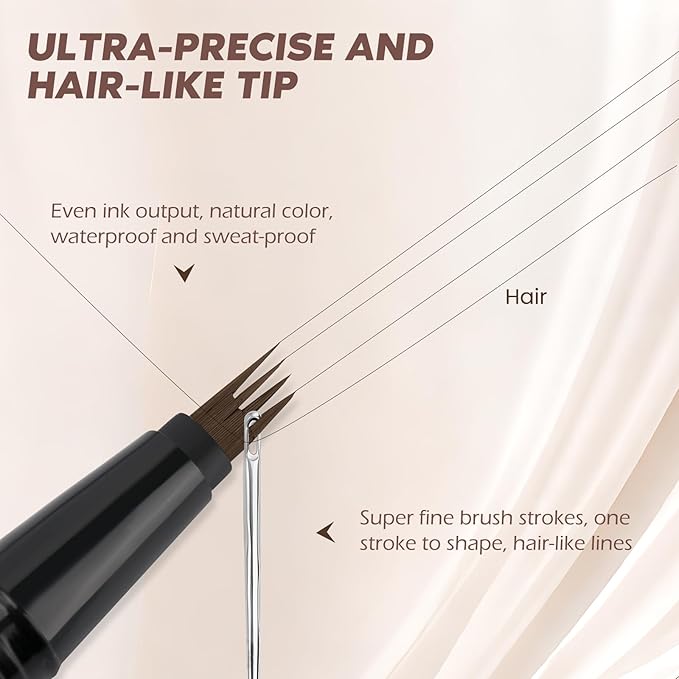 2PCS Microblading Eyebrow Pencil with Eyebrow Brush, Black Microblading Eye-brow Pencils for Women, 2-In-1 Waterproof Eyebrow Pen with 4-Fork & Ultra-Precise Tips for Hair-Like Eyebrow Makeup (Black)