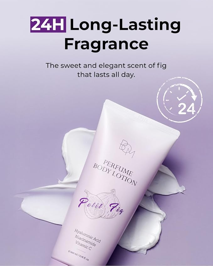 BOM Petit Fig Perfume Body Lotion 6.76 Fl Oz, Fig Scented Body Cream with Hyaluronic Acid, Niacinamide & Vitamin C, Long-Lasting Moisture & Fragrance, Non-Sticky Texture for Smooth, Korean Skincare