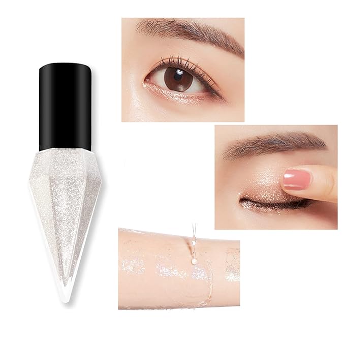 Liquid Glitter Eyeliner, Metallic Shimmer White Diamond Eye Liner Stick, Waterproof Long Lasting Quick Drying High Pigmented Sparkle Eyeshadow, Glitter Eyeliner for Eye Makeup