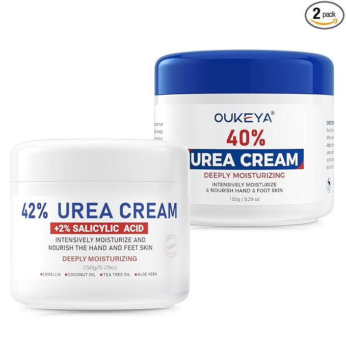 OUKEYA 42% plus Salicylic Acid 2% with 40 percent Urea Cream 40 percent Intensive Repair Treatment for Cracked Skin on Hands, Heels, Elbows, Relief for Dry FeetEnhanced Pump Dispenser Packaging 2 Pack
