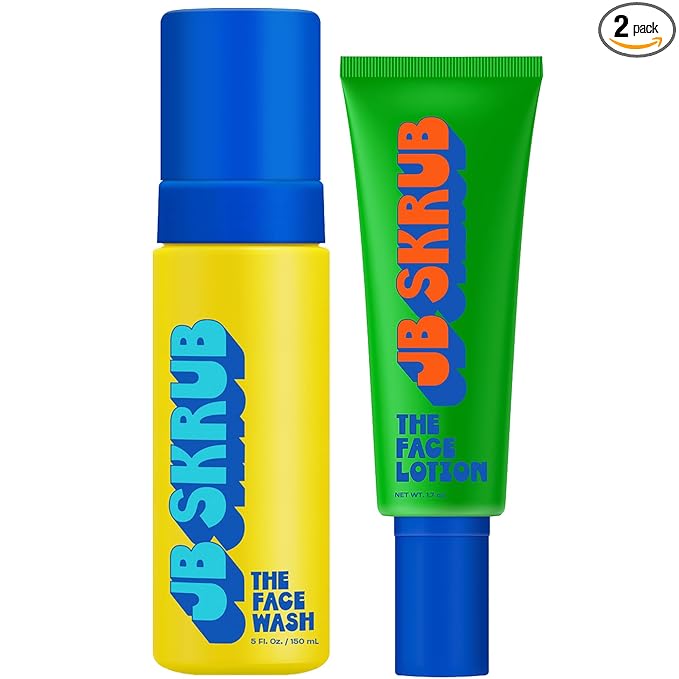 JB SKRUB Face Lotion and Foaming Face Wash for Sensitive Skin - AM + PM Skincare Duo - pH Balanced, Blue Light Defense - Kid and Teen Radiance