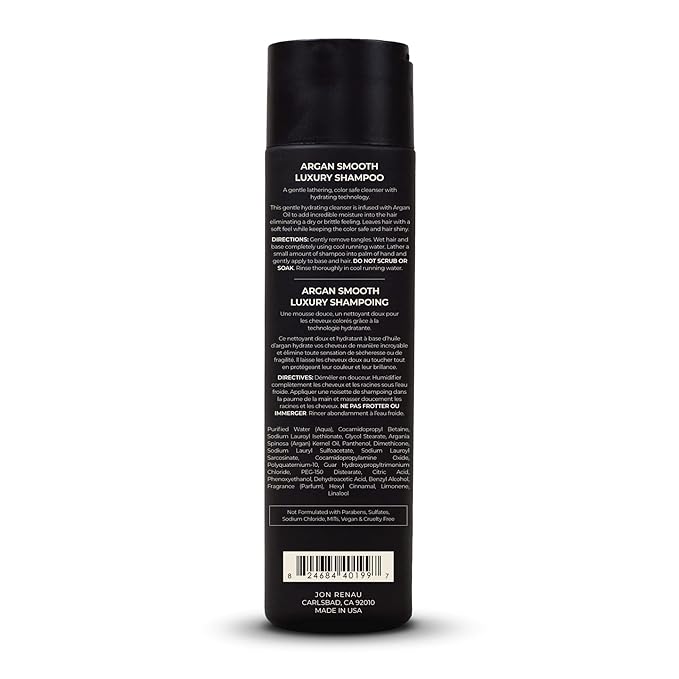 Jon Renau Argan Smooth Luxury Wig Shampoo, Gentle Hydrating Cleanser with Argan Oil, Color Safe Formula for Human Hair Wigs and Toppers, Moisture Rich and Sulfate Free, Wig Care Products