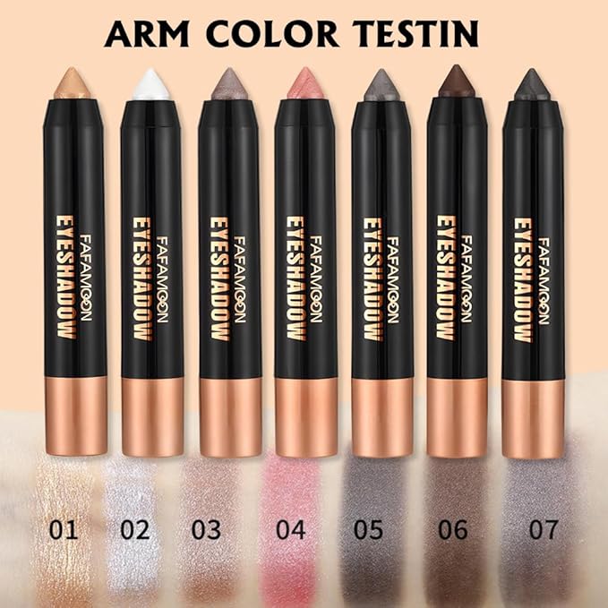 FeiCuiYun 3Pcs Monochrome Cream Shimmer Glitter Eyeshadow Pencil Stick for Women, Eye Shadow Eyeliner Pencil Sticks Makeup, sombras para ojos, Waterproof, Vegan & Cruelty-Free, (01+02+06, 3Pcs)