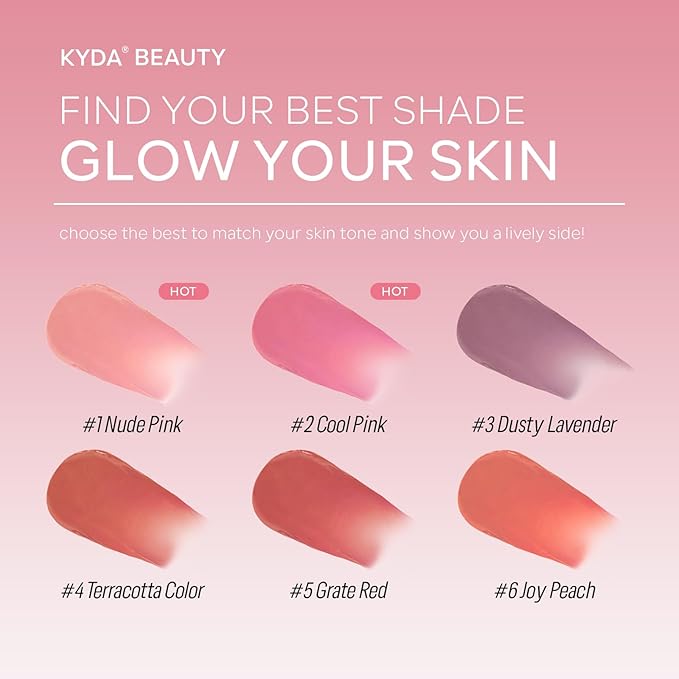 KYDA Liquid Blush, Matte Tinted for Cheeks, Lasting Dewy Cheek, Soft Creamy Blush, Blendable Lightweight, Buildable Matte Coverage, #01+#02