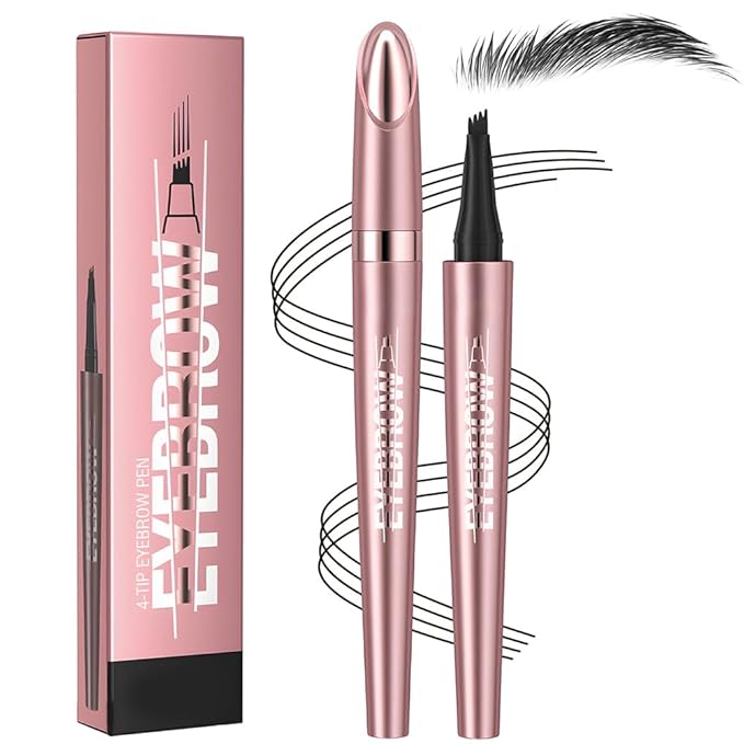 Microblading Eyebrow Pen, 2026 Upgraded 4-Tip 3D Waterproof Eyebrow Pencil, Premium Eye Brow Pen Natural Magic Eyebrow Makeup Fine Stroke Contouring Pencil Long-Lasting Stay on All Day (Black)