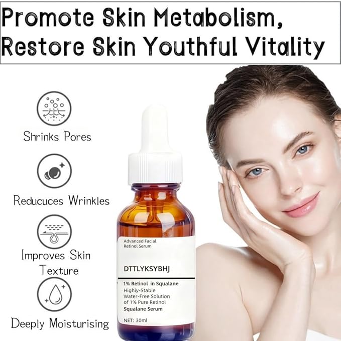 1% Pure Retinol Serum with Squalane Base - Gentle Anti-Aging Facial | Targets Wrinkles, Fine Lines & Uneven Texture | Soothes While Firming for Smooth Youthful Complexion - 30ml