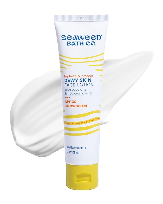 Seaweed Bath Co. Hydrate & Protect Dewy Skin Face Lotion SPF 30 - Broad Spectrum Zinc Oxide Lightweight Facial Sunscreen - Daily Moisturizer with Seaweed, Hyaluronic Acid & Squalane, 2 oz