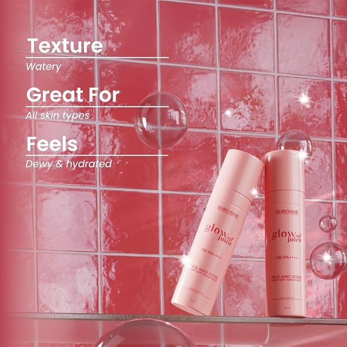Suroskie Glow Up Juice Spf 35 Pa++++ 100Ml | Rose & Rice Toner Korean Skincare For Glass Skin | Uv Rays Protection | Brightens & Smoothens | Dewy Mist For All Skin Types | Dermatologically Tested