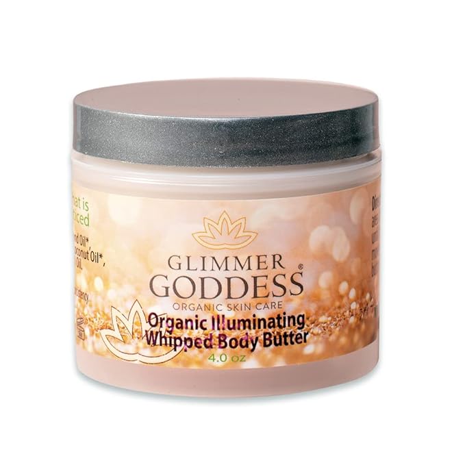 GLIMMER GODDESS Organic Whipped Body Butter - Super Level 3 Gold Shimmer - Moisturizing & Nourishing Skincare with Natural Ingredients - Luxurious Glow & Hydration for All Skin Types - 4.0 oz