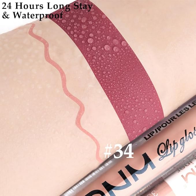 evpct 2Pcs Brick Red Neutral Nude Color Lip Liner and Matte Lipstick Makeup Sets Vegan Lipstick Lip Liner and Gloss Set Lip Stain Long Lasting Waterproof 24 hrs, 34#