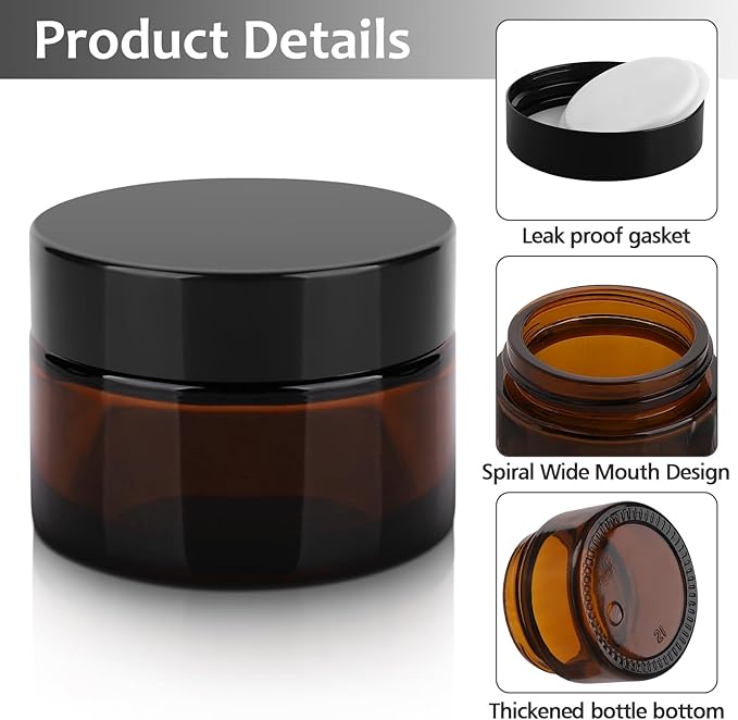 Accmor 1 OZ Glass Jars with Lids, 4 Pack Amber Makeup Sample Container with Inner Liners & Spatulas, Leak Proof Round Travel Cosmetic Storage for DIY Making Lotions, Creams, Body Scrub, Bath Salts