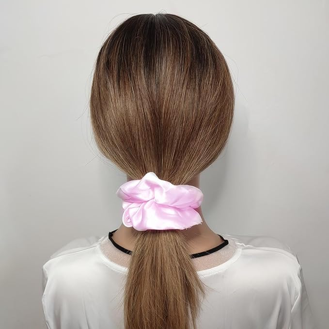 Sufermoe 12 Pcs Satin Silk Hair Scrunchies, 4.5 Inch, Pale Pink, Soft Hair Ties, Fashion Hair Bands, Ponytail Holders for Women and Girls