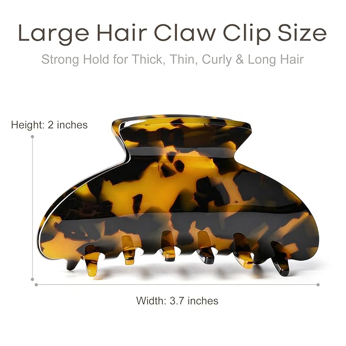 Aileam Acetate Hair Claw Clips for Women,Black Tortoise shell hair clip French Design Strong Hold Non-Slip claw clips for Thick Hair, 2 Pack