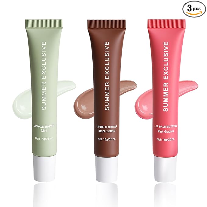 Summer Butter Lip Balm, Hydrating Plumping Clear Serum, Natural Glow Non-Sticky Transfer-Proof, Nourishing for Dry Lips, Women-Focused Lip Care with Shea Butter (3Pcs)