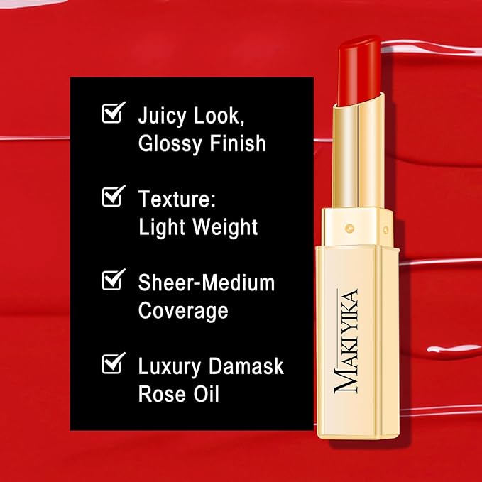 MAKI YIKA Moisture Red Lipstick for Women Hydrate Tinted Lip Balm for Mother's Day Dry Cracked Lips Sheer Lipstick Lip Tinted Glossy Finish,MA063 Red Soul