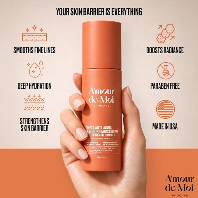 ADM Omega Multi-Ceramide Face Moisturizer – Lightweight, Hydrating Barrier Repair Moisturizer & Ceramide Moisturizer Cream with Omegas 5-6-9, Pomegranate & Vitamin E for Sensitive Skin, 1.7oz