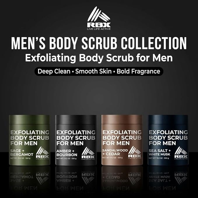 RBX Exfoliating Body Scrub For Men with Shea Butter Vitamin A and C, Moisturizing Hydrating Body Scrub for Healthy Skin