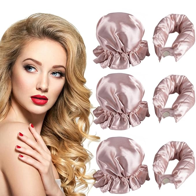Hair Rollers Set, 6Pcs Satin Heatless Curling Rod Headband, Heatless Curls with Cap for All Hair Types, No Heat Curling Flexi Rod