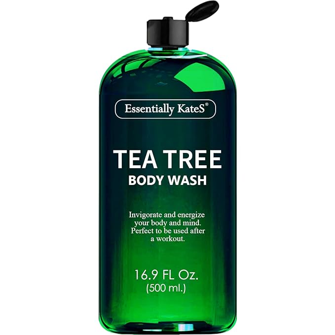 Essentially KateS Tea Tree Body Wash 16.9 fl oz - 100% Natural - Fights Body Odor & Irritation - Helps Athletes Foot, Ringworms, Jock Itch, Acne, & Eczema