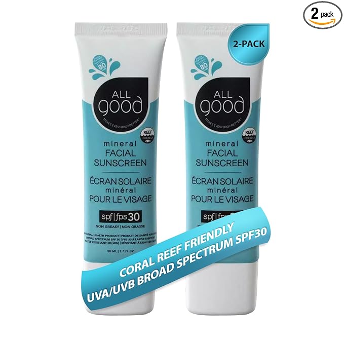 All Good Facial Mineral Sunscreen Lotion SPF 30 | Daily Face Moisturizer, Nourishing Botanicals, Hyaluronic Acid, Green Tea, Aloe, Calendula, Raspberry Seed Oil |1.7oz (2-Pack)