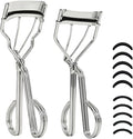 qiipii 2 Kinds of Eyelash Curlers with Different Curvature Suitable for Various Eyes Shapes, Silver Comfort Grip,10 Silicone Replacement Refills Pads for Perfect Framed Lashes - Gentle & Safe Use