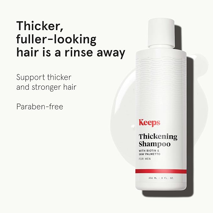 Keeps Thickening Shampoo for Men - Anti-Thinning Hair Care with Biotin, Caffeine & Saw Palmetto - Color-Safe Men's Volumizing Shampoo - DHT-Blocker - for Fuller, Thicker Looking Hair - 8 Oz
