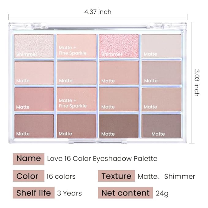 CAKAILA 16Colors Light Beige Coral Brown Basics Matte Eyeshadow Palette,Eye Shadow Travel Makeup Palette all in one Long Lasting Waterproof,Great for Travel Gift Kit