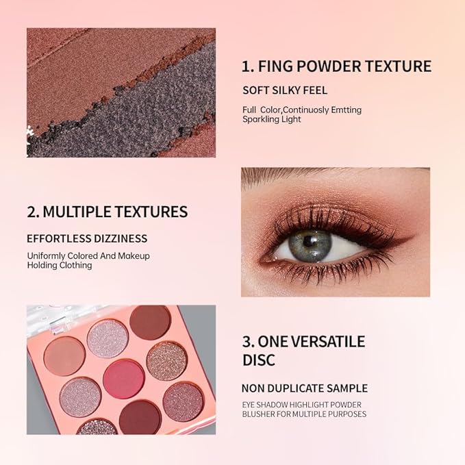 Mauve 9-Color Eyeshadow Palette – Waterproof, Long-Lasting, Matte & Shimmer – Rose, Plum & Mauve Tones for Soft, Blendable,Elegant Eye Makeup 02#