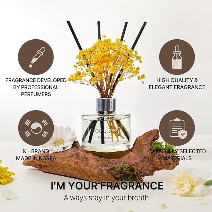 COCODOR Preserved Real Flower Reed Diffuser/Black Cherry / 6.7oz(200ml) / 2 Pack/Reed Diffuser Set, Oil Diffuser & Reed Diffuser Sticks, Home Decor & Office Decor, Fragrance and Gifts