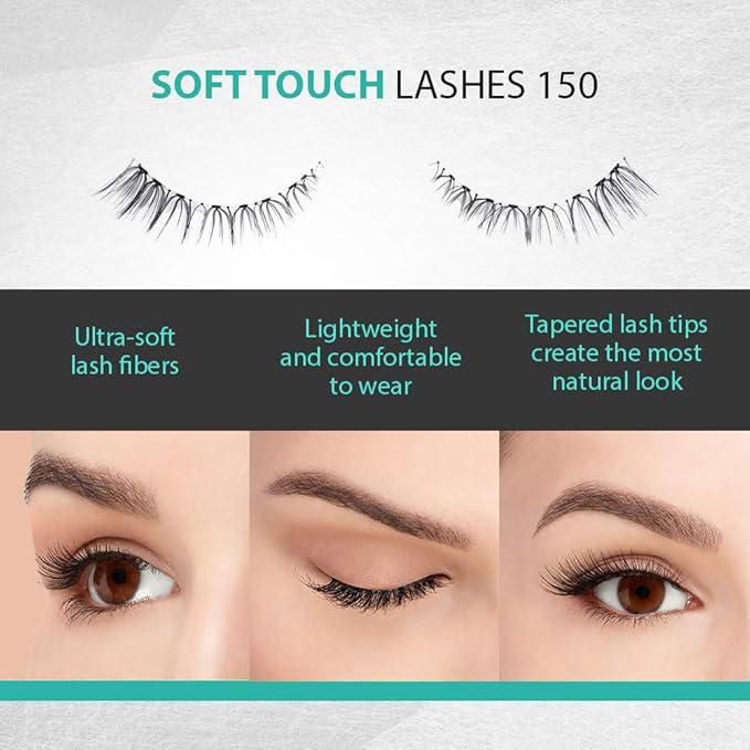 Ardell False Eyelashes Soft Touch 150 - Black, Lightweight Tapered Tips for Natural Look Strip Lashes for Everyday Wear, 4 Pack