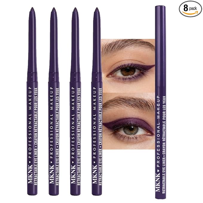 4Pcs Retractable Creamy Eyeliner & Eyeshadow Sticks for Women, Black White Brown Blue Purple Green Gray Colors, Ultra Pigmented Eye Pencils, Matte Satin Finish,Vegan,Cruelty-Free (4 Pcs: 09# Violet)