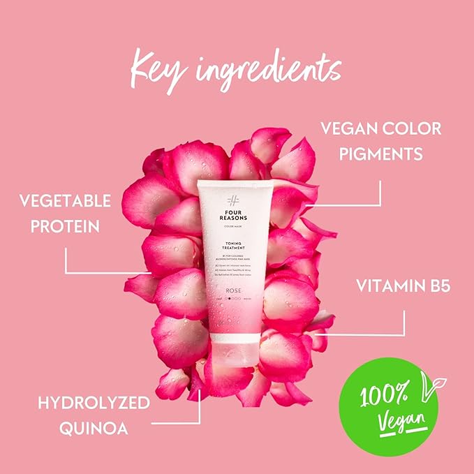 FOUR REASONS Color Mask, Rose Pink (27 Colors) – Hair Gloss & Color Depositing Conditioner – Semi Permanent Hair Toner for Color-Treated Hair Color For Women – Vegan & Cruelty-Free – 6.76 fl oz