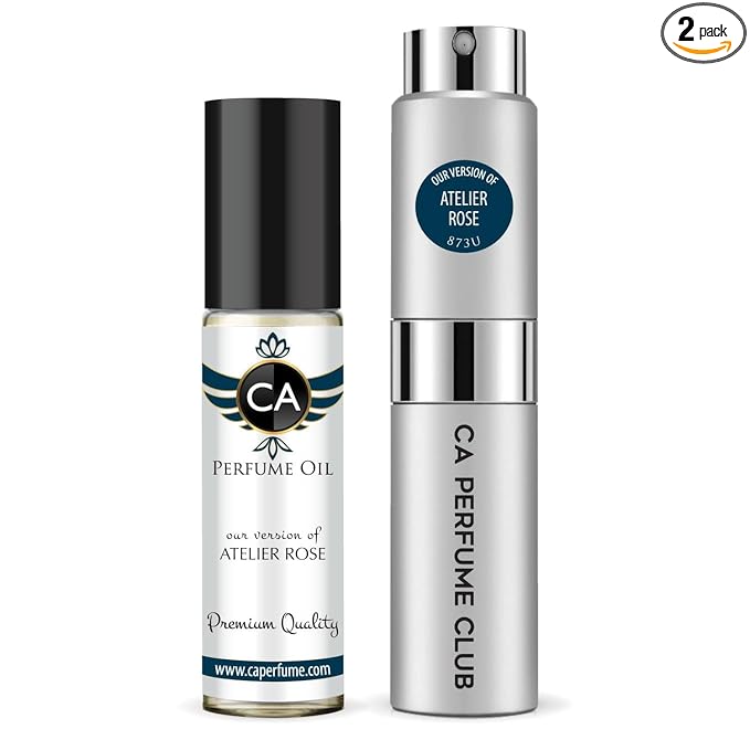 CA Perfume Duo Impression of Atelier Rose For Women And Men Perfume Layering Set Long Lasting Travel Size EDP + Body Oil Roll-On Bottle 0.27 Fl Oz+0.33 Fl Oz