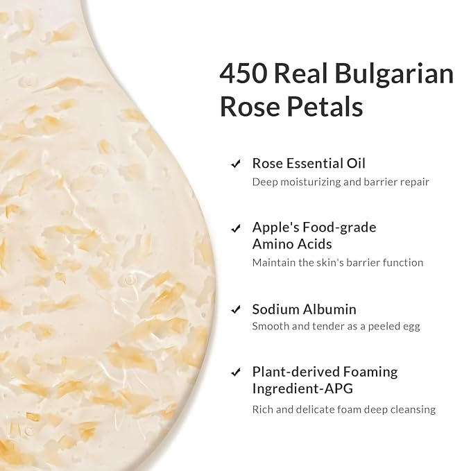 Kustie Rose Body Wash for Women – Moisturizing Shower Gel with Real Petals, Bulgarian Oil & Argan Oil – Hydrating Natural Cleanser for Sensitive Skin – 16.9 fl oz Pump