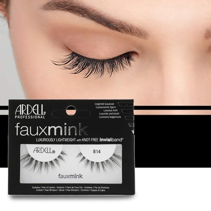 Ardell Faux Mink Lashes 814 Black - Natural False Eyelashes, Reusable Strip Lashes for Seamless, Flawless Look, 4 Pack