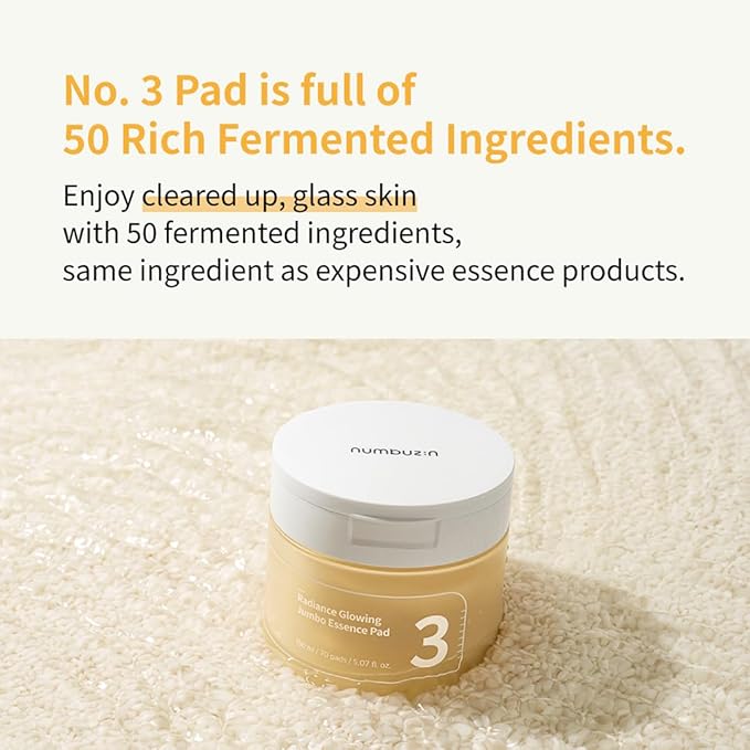 numbuzin No.3 Toner Pads | Radiance Glowing Jumbo Essence Pad | Clear Glowing Skin, Texture Care | Biodegradable Vegan, Bifida, Niacinamide | 70 Pads/5.07 fl. oz.