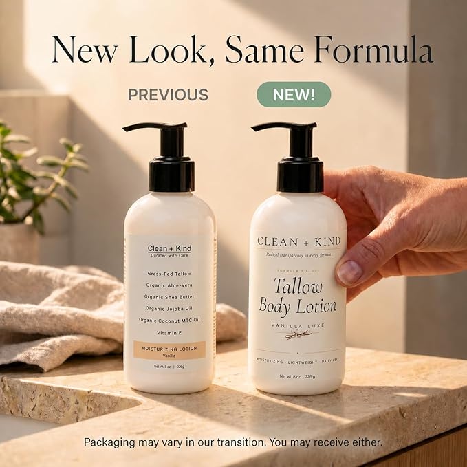 Vanilla Tallow Body Lotion — Hydrating Non-Toxic Natural Body Moisturizer & Cream, Grass-Fed Beef, Organic Shea, Jojoba, Coconut MCT & Aloe for Dry Sensitive Skin (8 oz)