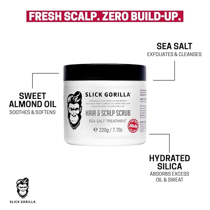 Slick Gorilla Scalp Scrub with Sea Salt, Exfoliating Cleanser for Oily Hair & Build Up, Deep Cleansing Head Scrub & Scalp Treatment, Detox Care for Fresh Roots, and Healthy Looking Hair