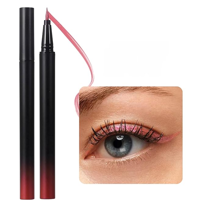 SAUBZEAN Metallic Liquid Eyeliner, Waterproof & Smudge-Proof Shimmer Eye Liner with Precision Brush, Long-Lasting Bold Color, Quick-Dry & Easy Removal, for Winged Makeup, Coral Red