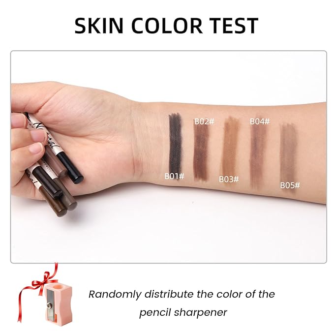 6PCS Eyebrow Pencils for Women,Wooden Hard-Core for Eyebrows & Eyeliner Dual-PurPose,Micro Black Eyebrows Pencil for Precision Filling,Long Lasting for Natural-Looking Brows with Sharpener,Black